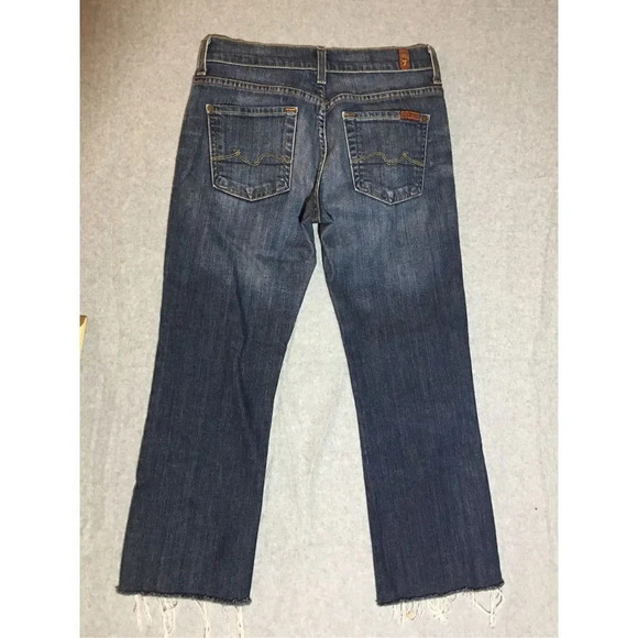 Womens 7 For All Mankind Jeans Size 26 Waist Boycut Button Fly Cropped Raw Hem - Picture 6 of 6